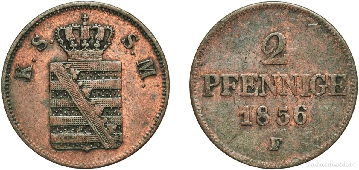 Monedas antiguas de Europa: Germany Kingdom of Saxony German states 1856 F 2 Pfennige - John Copper Dresden Mint (2181535) 3.24
