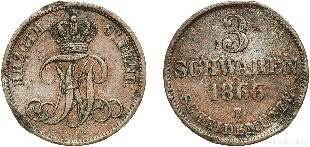 Monedas antiguas de Europa: Germany Grand duchy of Oldenburg German states 1869 3 Schwaren - Peter II Copper Hanover Mint (9600