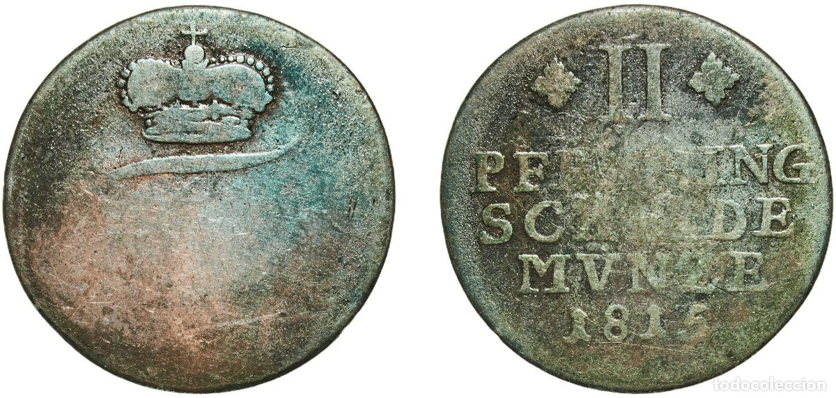 Monedas antiguas de Europa: Germany Principality of Brunswick-Wolfenb&uuml;ttel German states 1815 2 Pfenning - Fredrich William Cop