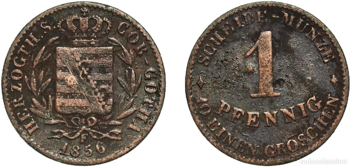 Monedas antiguas de Europa: Germany Duchy of Saxe-Coburg and Gotha German states 1856 1 Pfennig - Ernest II Copper Dresden Mint