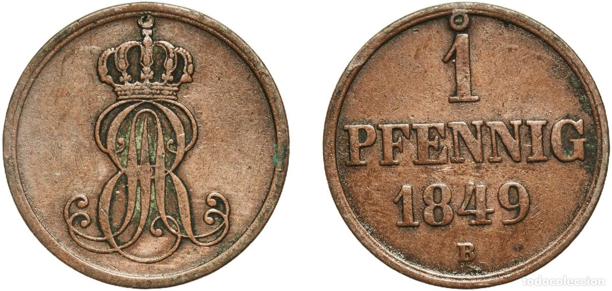 Monedas antiguas de Europa: Germany Kingdom of Hannover Kingdom of Hannover German States 1849 1 Pfennig - Ernest August Copper