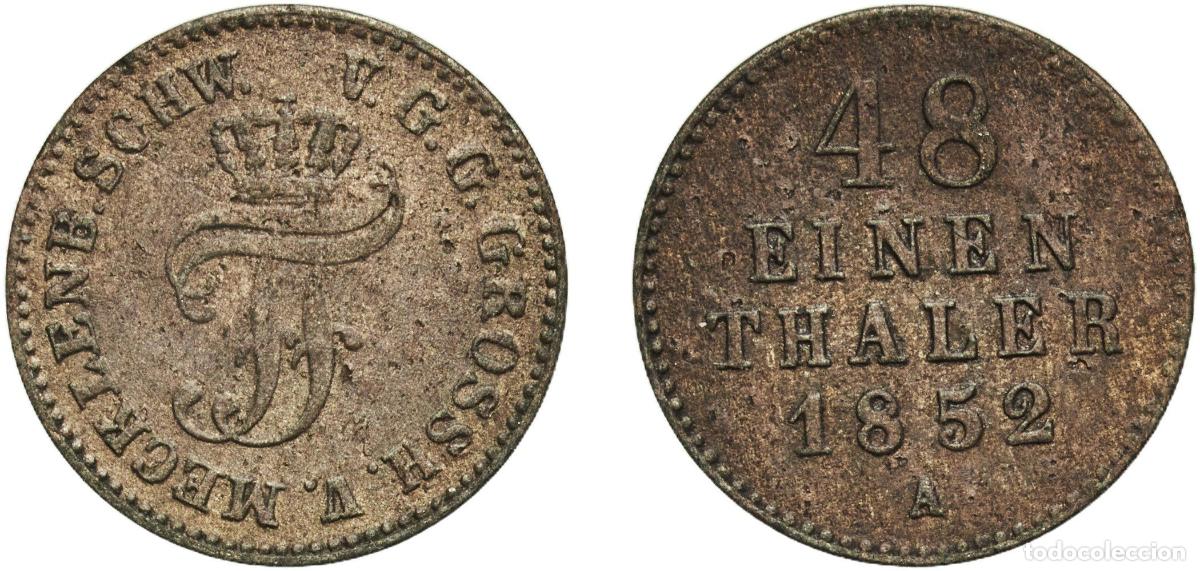 Monedas antiguas de Europa: Germany Grand duchy of Mecklenburg-Schwerin German states 1852 A 1&frasl;48 Thaler - Frederick Francis II