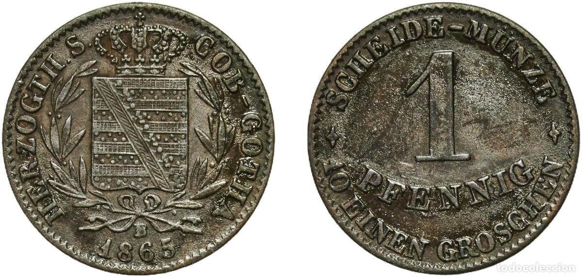 Monedas antiguas de Europa: Germany Duchy of Saxe-Coburg and Gotha German states 1865 B 1 Pfennig - Ernest II Copper Dresden Mi