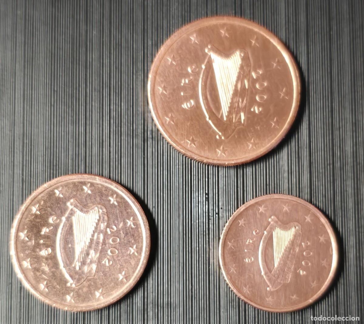 Monedas antiguas de Europa: monedas de 1, 2 y 5 c&eacute;ntimos de euro de Irlanda del a&ntilde;o 2002