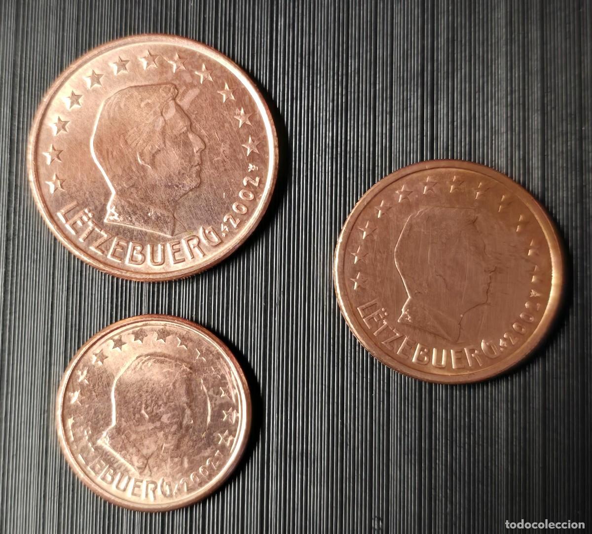 Monedas antiguas de Europa: monedas de 1, 2 y 5 c&eacute;ntimos de euro de Luxemburgo del a&ntilde;o 2002