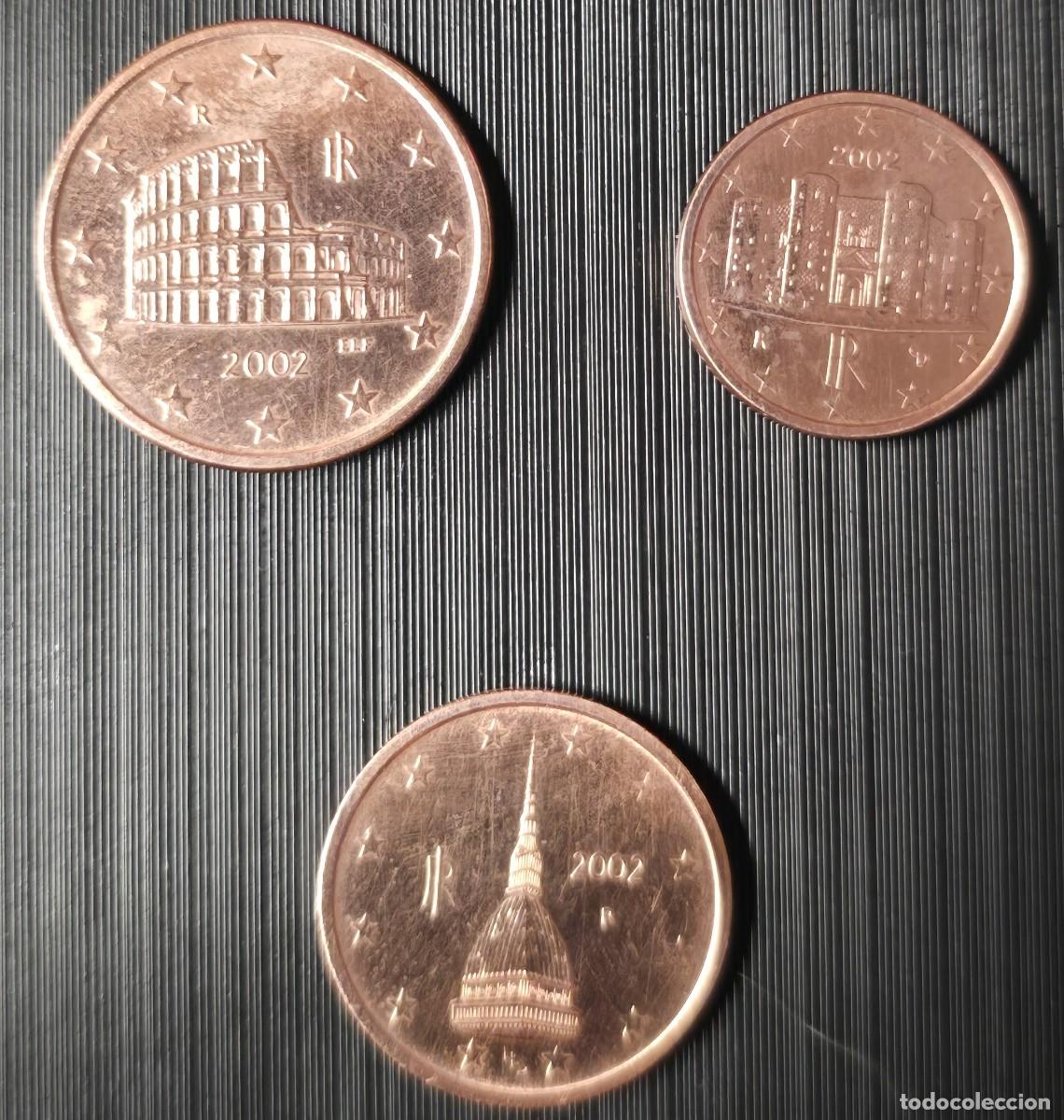 Monedas antiguas de Europa: monedas de 1, 2 y 5 c&eacute;ntimos de euro de Italia del a&ntilde;o 2002