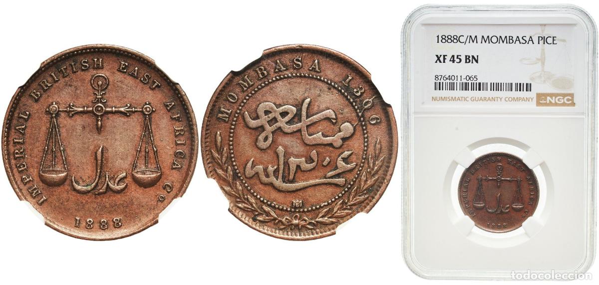 Monedas antiguas de Europa: Kenya Mombasa Imperial British East Africa Company 1888 CM 1 Pice (Silver) Silver Calcutta Mint NGC