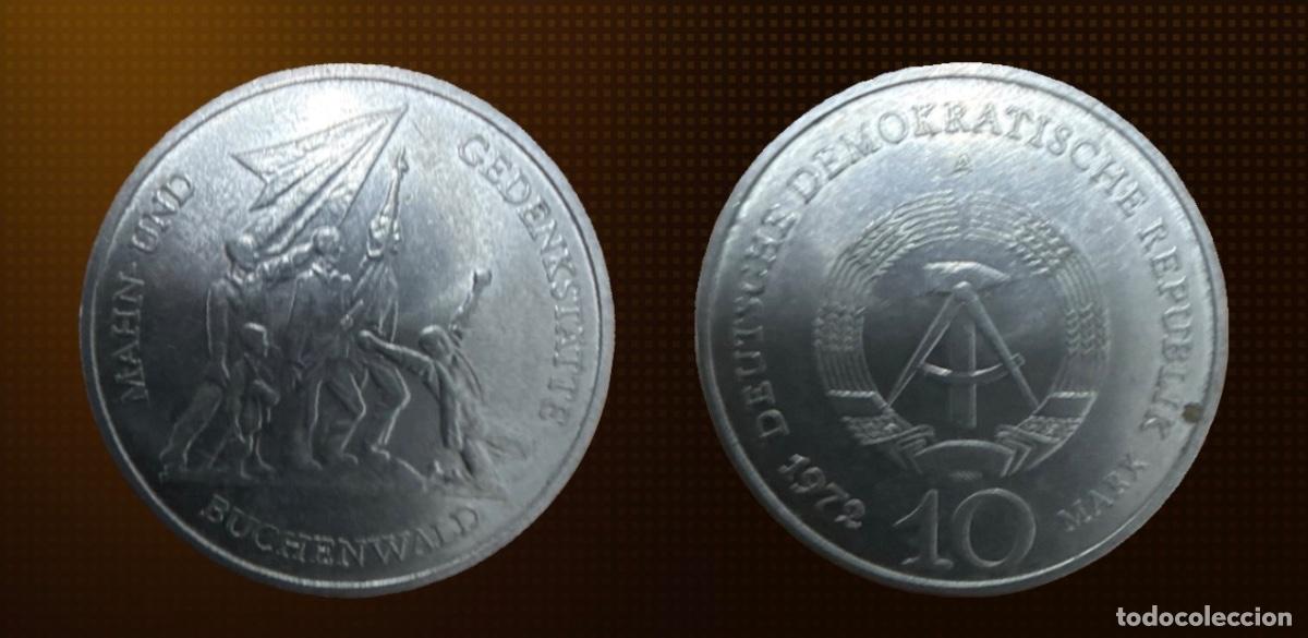 Monedas antiguas de Europa: Alemania - RDA 10 marcos, Memorial Buchenwald cerca de Weimar &middot; 1972-A