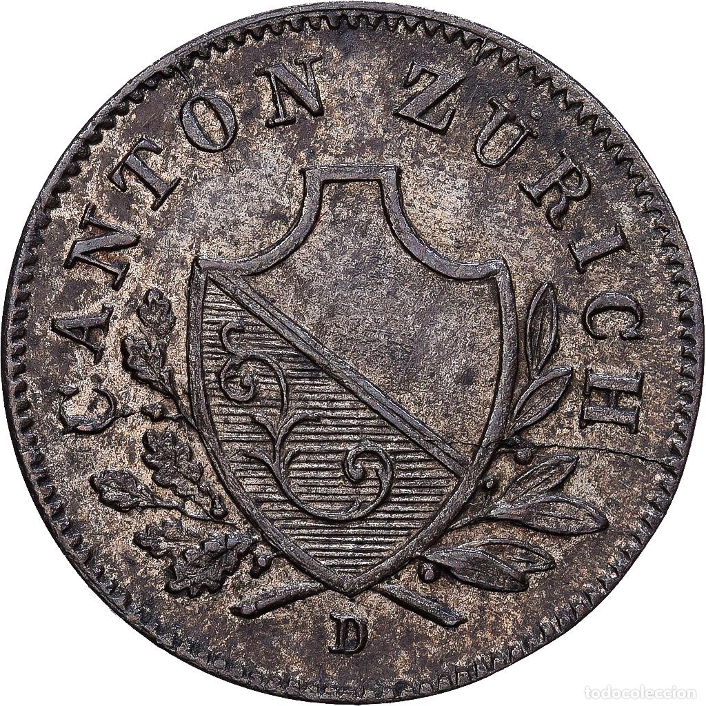 Monedas antiguas de Europa: [#139912] Canton of Zurich, 1 Rappen, 1842, Z&uuml;rich, Vell&oacute;n, EBC, KM:194