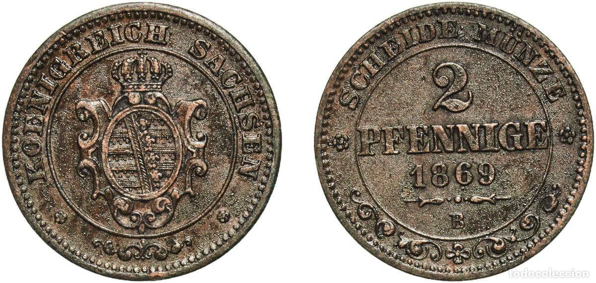 Monedas antiguas de Europa: Germany Kingdom of Saxony German states 1869 B 2 Pfennige - John Copper Dresden Mint (2220000) 3g X