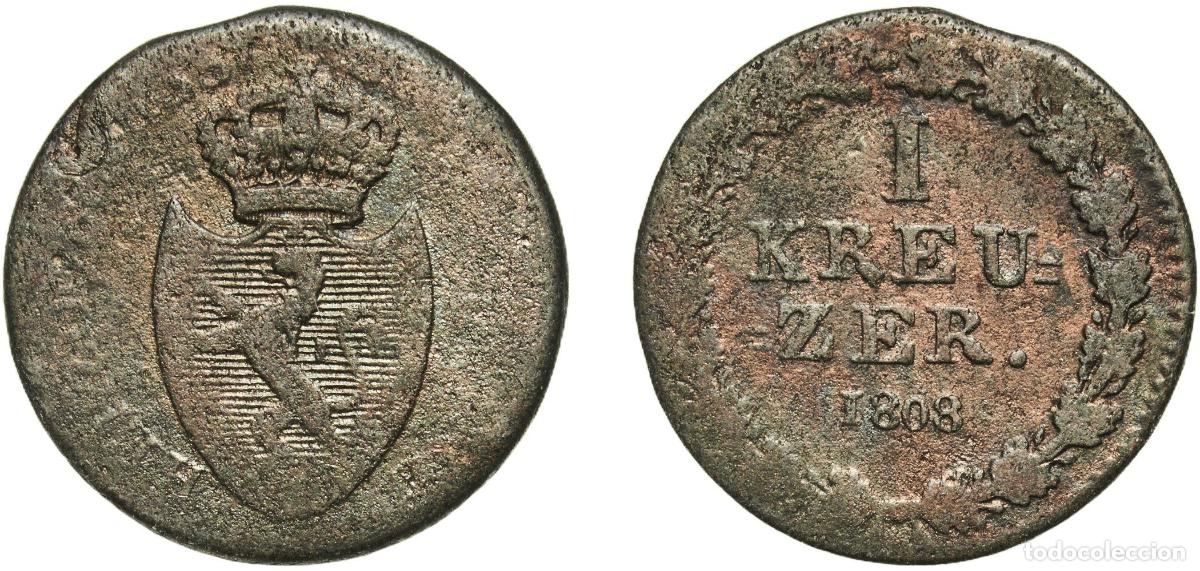Monedas antiguas de Europa: Germany Duchy of Nassau German states 1808 1 Kreuzer - Frederick William Copper Ehrenbreitstein (77