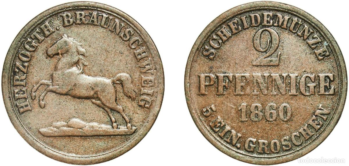 Monedas antiguas de Europa: Germany Duchy of Brunswick German states 1860 2 Pfennige - William Copper (147000) 3.07g XF AKS 90