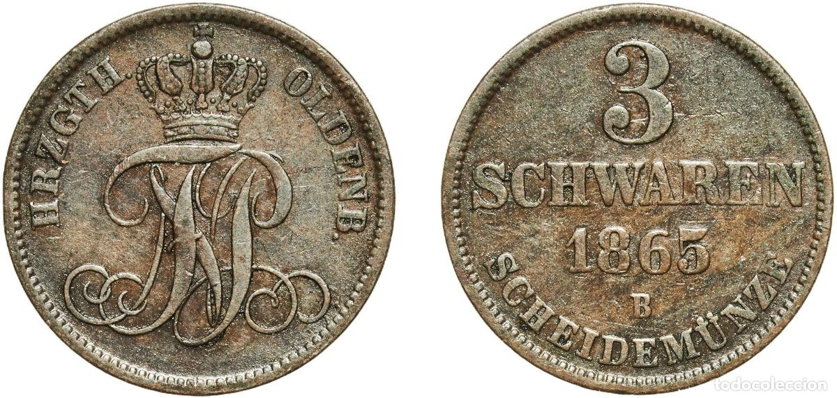 Monedas antiguas de Europa: Germany Grand duchy of Oldenburg German states 1865 B 3 Schwaren - Peter II Copper Hanover Mint (60