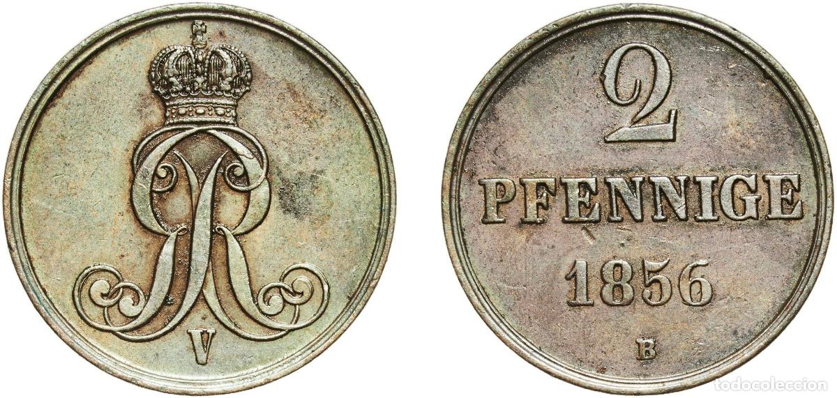 Monedas antiguas de Europa: Germany Kingdom of Hannover Kingdom of Hannover German States 1856 B 2 Pfennige - George V Copper H