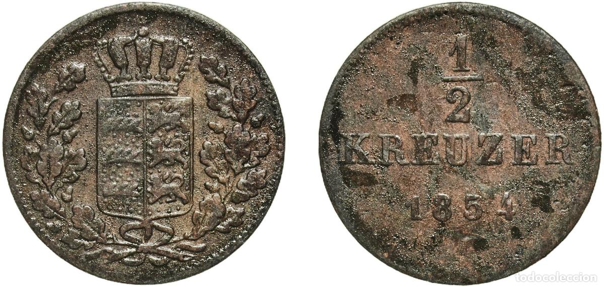 Monedas antiguas de Europa: Germany Kingdom of W&uuml;rttemberg Kingdom of W&uuml;rttemberg German States 1854 &frac12; Kreuzer - Wilhelm I Copp