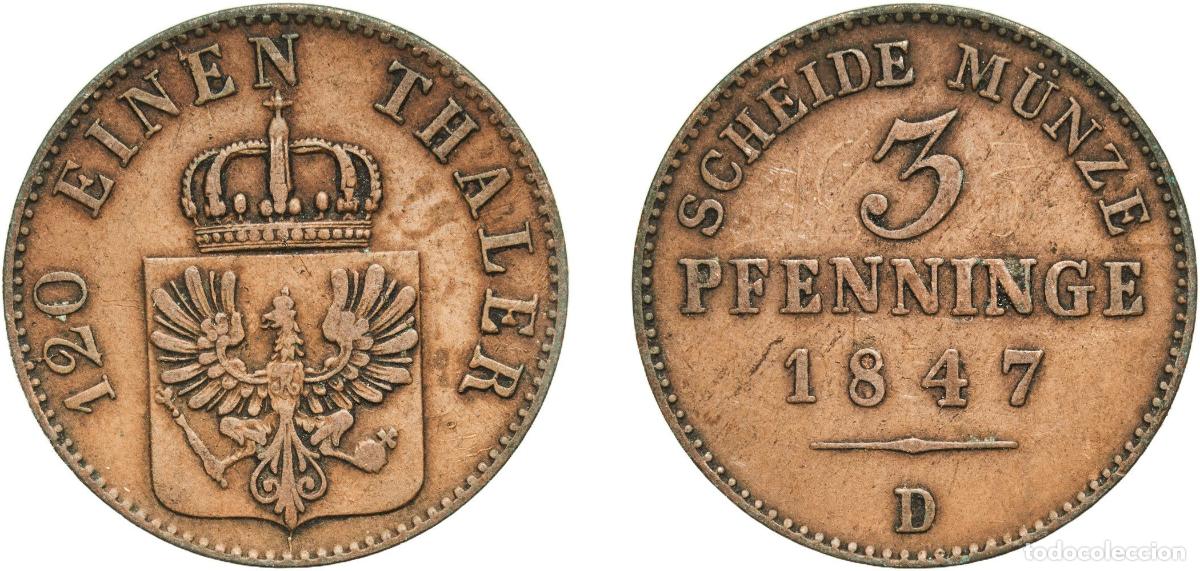 Monedas antiguas de Europa: Germany Kingdom of Prussia Kingdom of Prussia Second Empire 1847 D 3 Pfenninge - Friedrich Wilhelm