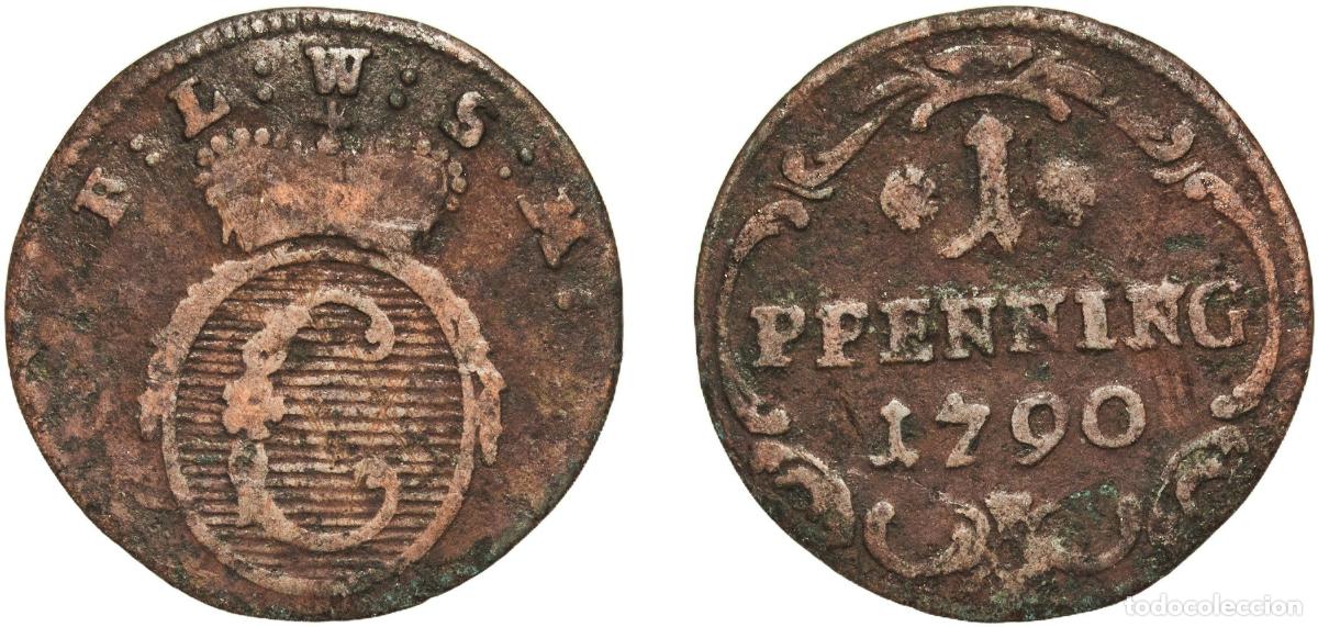 Monedas antiguas de Europa: Germany L&ouml;wenstein-Wertheim-Rochefort German states 1790 1 Pfennig - Dominik Constantine Copper 1.4