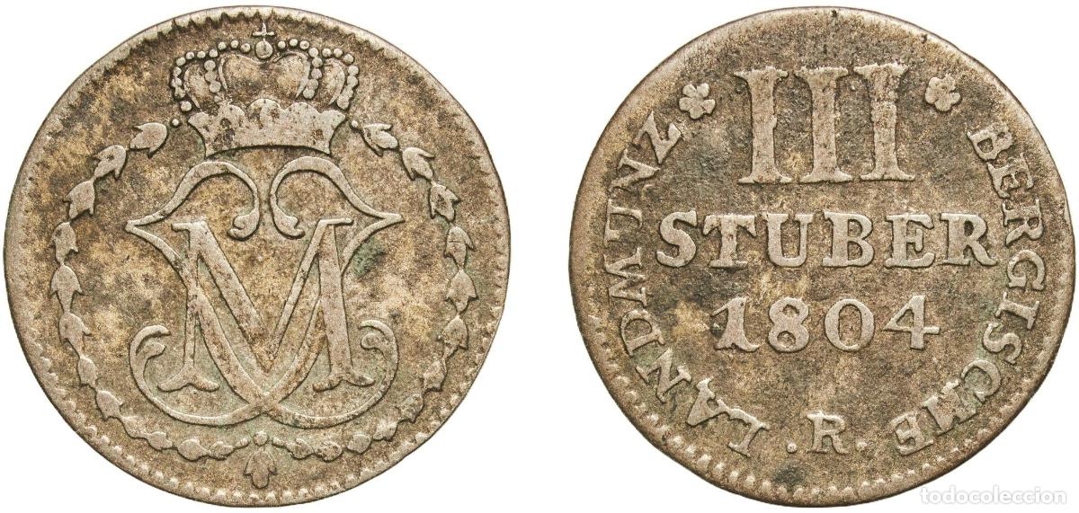 Monedas antiguas de Europa: Germany Berg German states 1804 R 3 Stuber - Maximilian IV Joseph Billon (.220 silver) D&uuml;sseldorf M