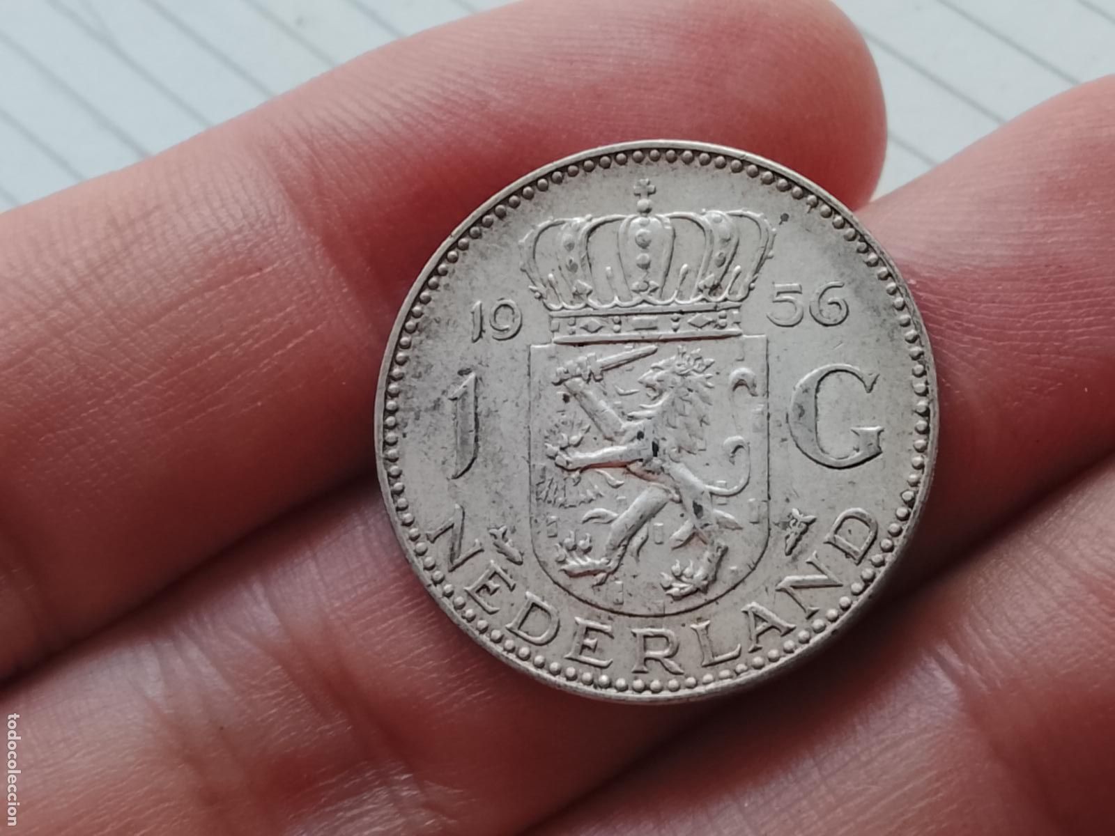 Monedas antiguas de Europa: Holanda 1 Gulden 1956 plata
