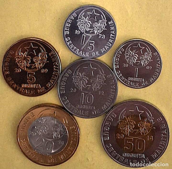 Monete antiche di Europa: Mauritania, Set de 6 monedas: 1/5, 1, 5 y 10 + 20 y 50 (bimet&aacute;licas) Uquiya./ Sin Circular.