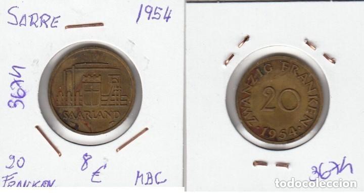 Monedas antiguas de Europa: E3674 MONEDA SARRE 20 FRANKEN 1954