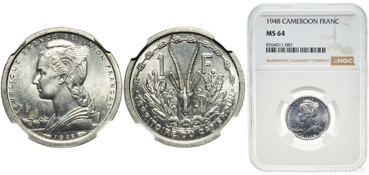 Monedas antiguas de Europa: Cameroon French colony 1948 1 Franc Aluminium Paris Mint (8000000) 1.32g NGC MS 64 KM 8 Lec 20 Sch