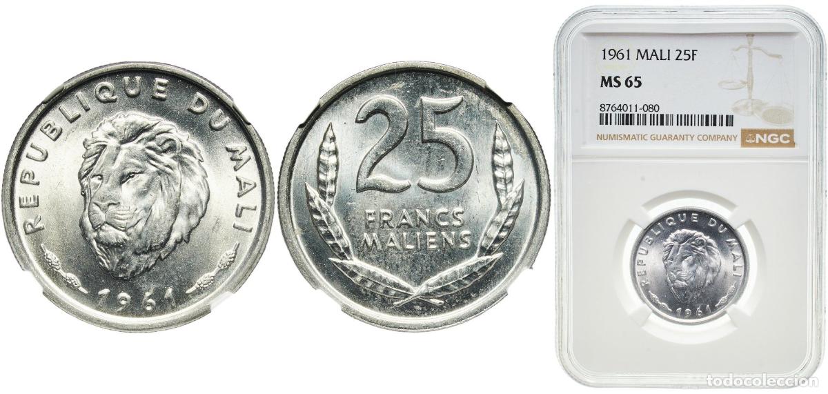 Monedas antiguas de Europa: Mali Republic 1961 25 Francs Maliens Aluminium Kremnica Mint 2.5g NGC MS 65 KM 4
