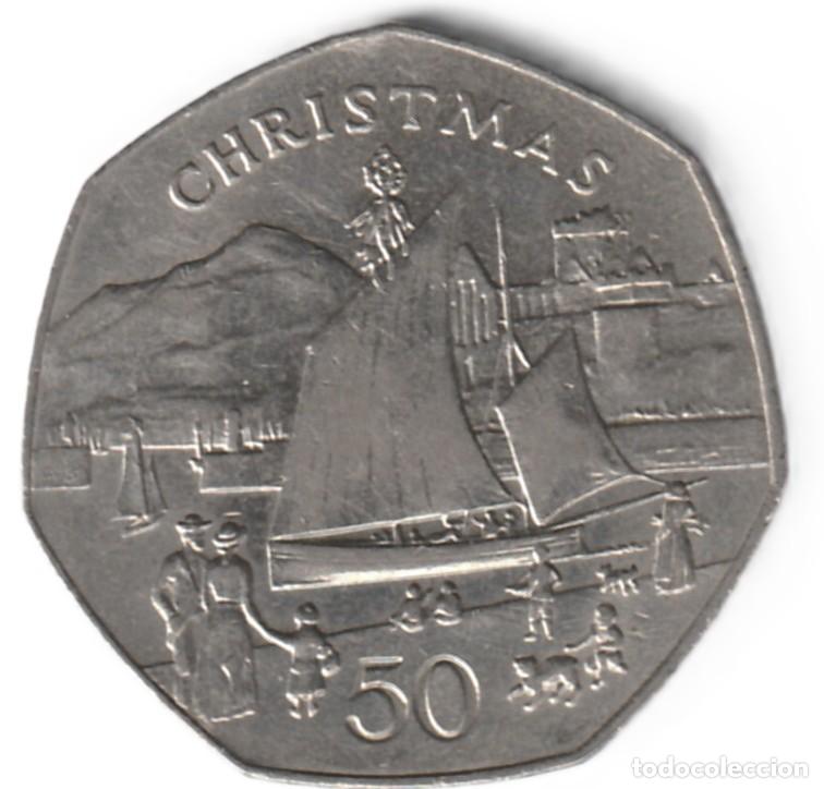 Monedas antiguas de Europa: Isla de Man 50 peniques 1981 Navidad KM# 84