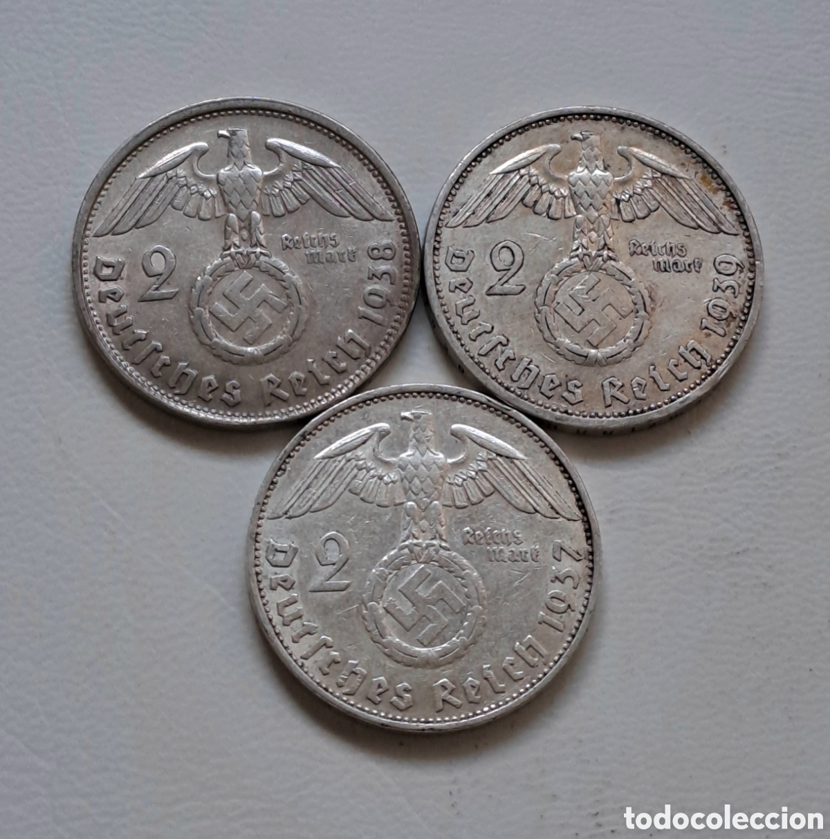 Monedas antiguas de Europa: Alemania Tercer Reich 3x2 marcos 1937,1938,1939