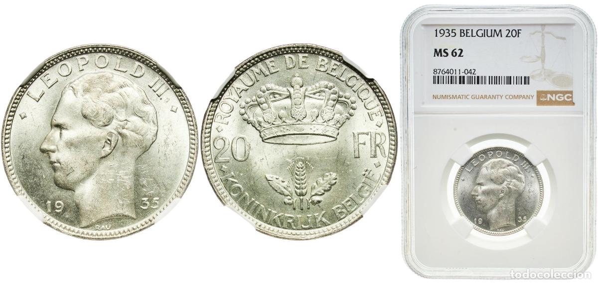 Monedas antiguas de Europa: Belgium Kingdom 1935 20 Francs - L&eacute;opold III Silver (.680) (32% copper) Royal Mint of Belgium (1076