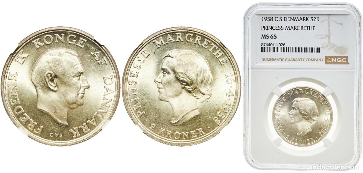 Monedas antiguas de Europa: Denmark Kingdom 1958 2 Kroner - Frederik IX (Princess birthday) Silver (.800) (Copper .200) Copenha