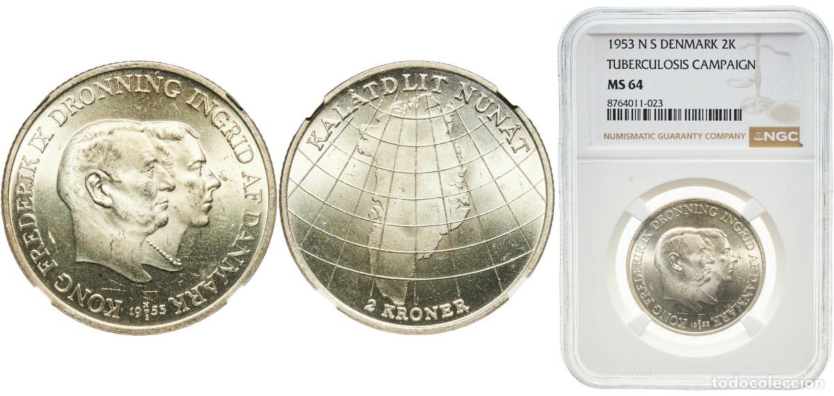Monedas antiguas de Europa: Denmark Kingdom 1953 2 Kroner - Frederik IX (Greenland Campaign) Silver (.800) Copenhagen Mint (151