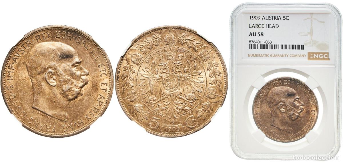 Monedas antiguas de Europa: Austria Empire 1909 5 Crown - Franz Joseph I Wonderful patina Silver (.900) Vienna Mint (1708800) 2