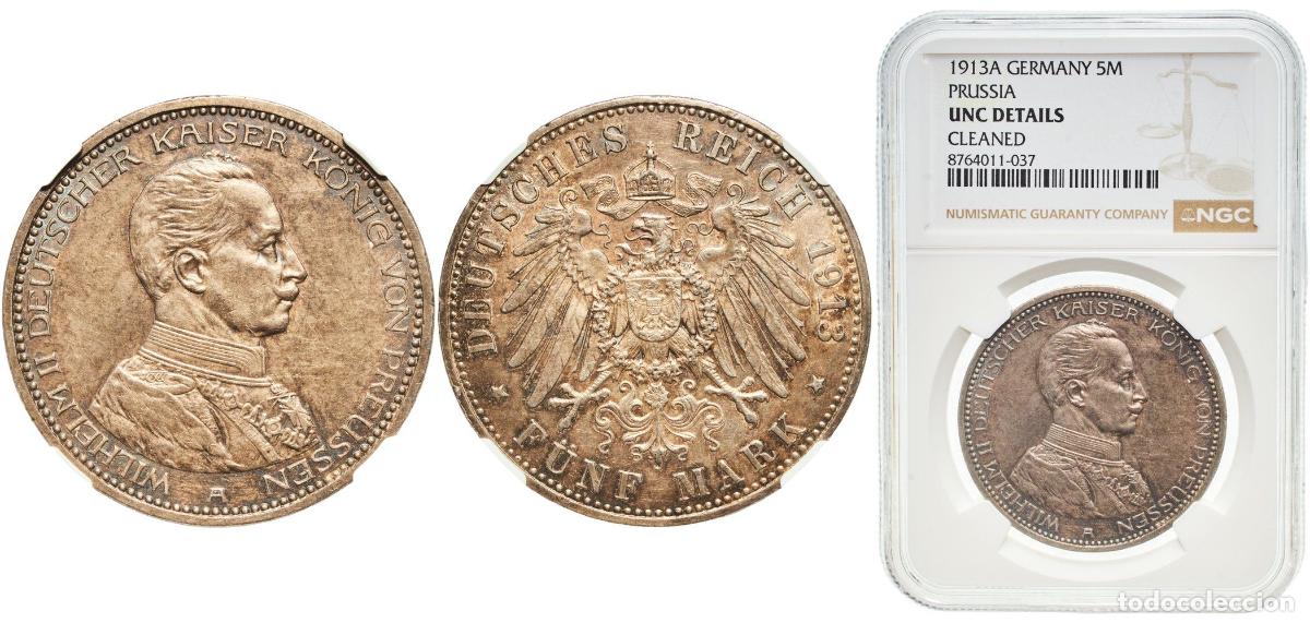 Monedas antiguas de Europa: Germany Kingdom of Prussia Second Empire 1913 A 5 Mark - Wilhelm II Silver (.900) Berlin Mint 27.7g