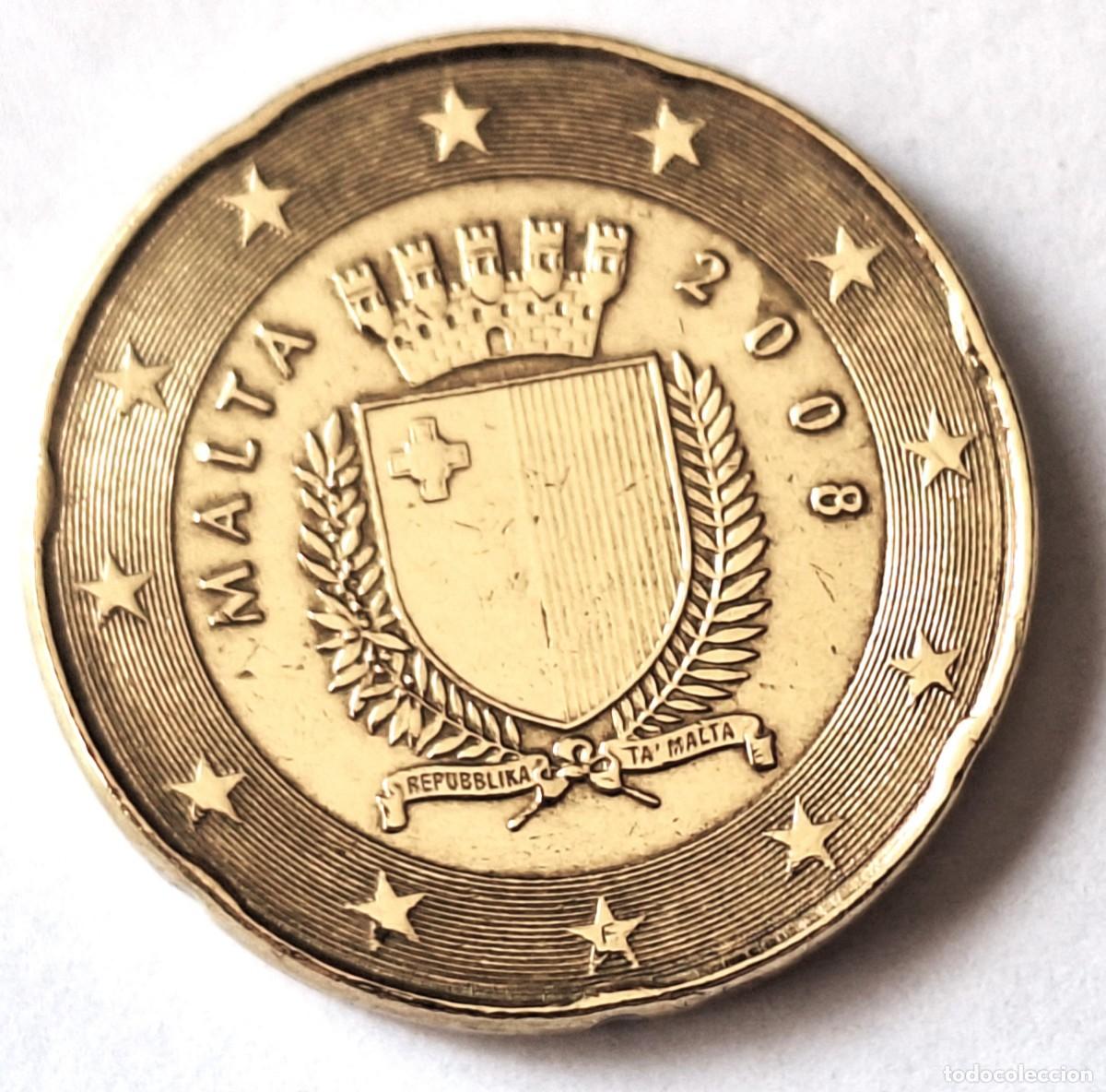 Monedas antiguas de Europa: REPUBLICA DE MALTA - MONEDA DE 20 CENTIMOS DE EURO DEL A&Ntilde;O 2008- BIEN CONSERVADA