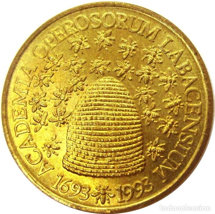 Monedas antiguas de Europa: Eslovenia, 5 Tolarjev (Tolar) 1993 ''Abejas-Colmena'' KM#52./ Sin Circular.