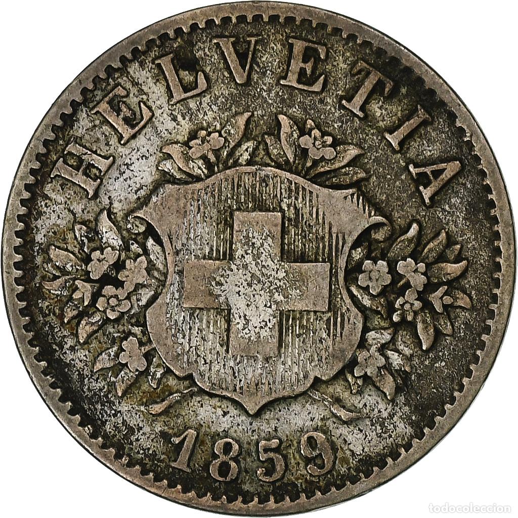 Monedas antiguas de Europa: [#1306787] Suiza, 20 Rappen, 1859, Bern, Vell&oacute;n, BC+, KM:7