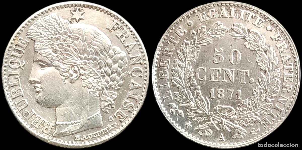 Monedas antiguas de Europa: FRANCE COIN KM#834.1 50 CENTIMES 0.5 FRANCS 1871 CERES PARIS A SILVER RARE+
