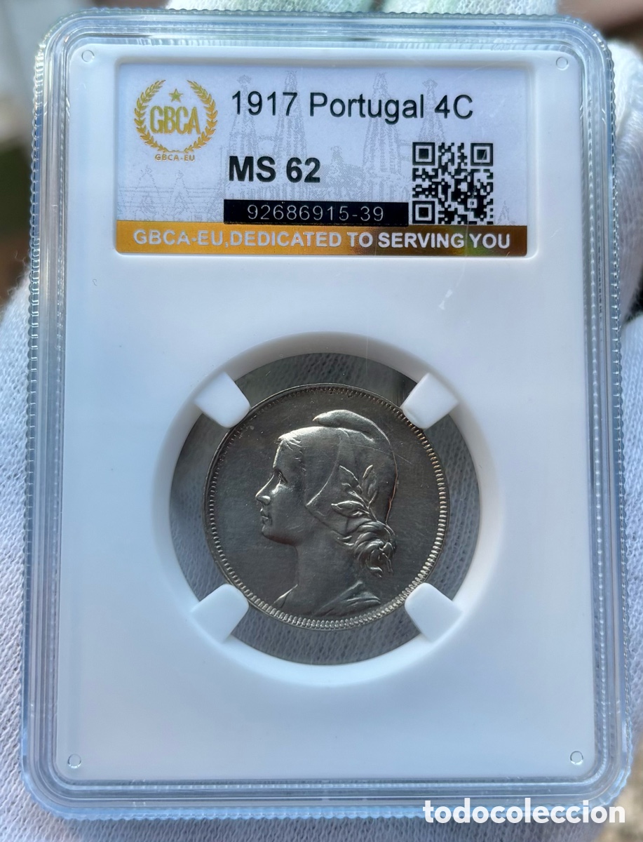 Monedas antiguas de Europa: Moneda PORTUGAL 4 Centavos 1917 SC. Certificada GBCA MS62