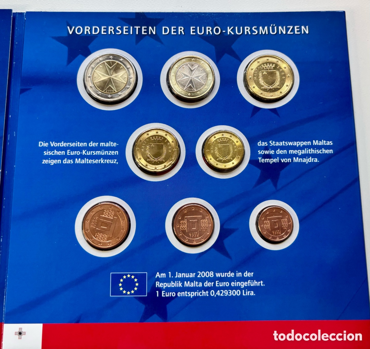 Monedas antiguas de Europa: Set Euros MALTA 2008 + Sellos. Cartera Oficial. Blister &euro; Euro FDC