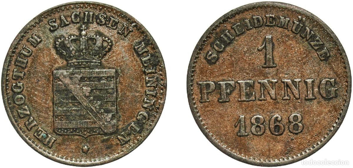 Monedas antiguas de Europa: Germany Duchy of Saxe-Meiningen German states 1868 1 Pfennig - Bernhard II Copper Munich Mint (4800