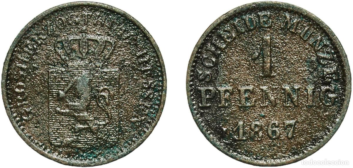 Monedas antiguas de Europa: Germany Grand Duchy of Hesse-Darmstadt German states 1867 1 Pfennig - Louis III Copper Darmstadt Mi