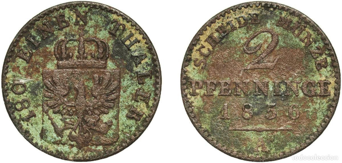 Monedas antiguas de Europa: Germany Kingdom of Prussia Kingdom of Prussia Second Empire 1856 A 2 Pfenninge - Friedrich Wilhelm