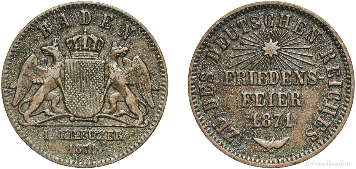Monedas antiguas de Europa: Germany Grand Duchy of Baden German states 1871 1 Kreuzer - Frederick I (Victory over France) Coppe