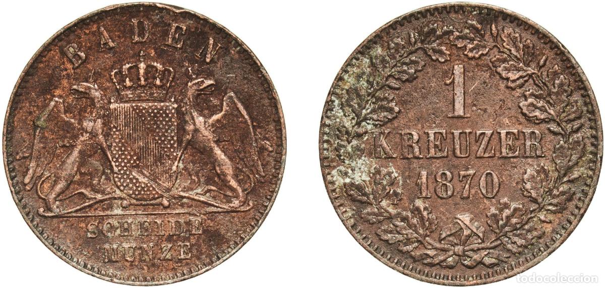 Monedas antiguas de Europa: Germany Grand Duchy of Baden German states 1870 1 Kreuzer - Friedrich I Copper Staatliche M&uuml;nze Bad