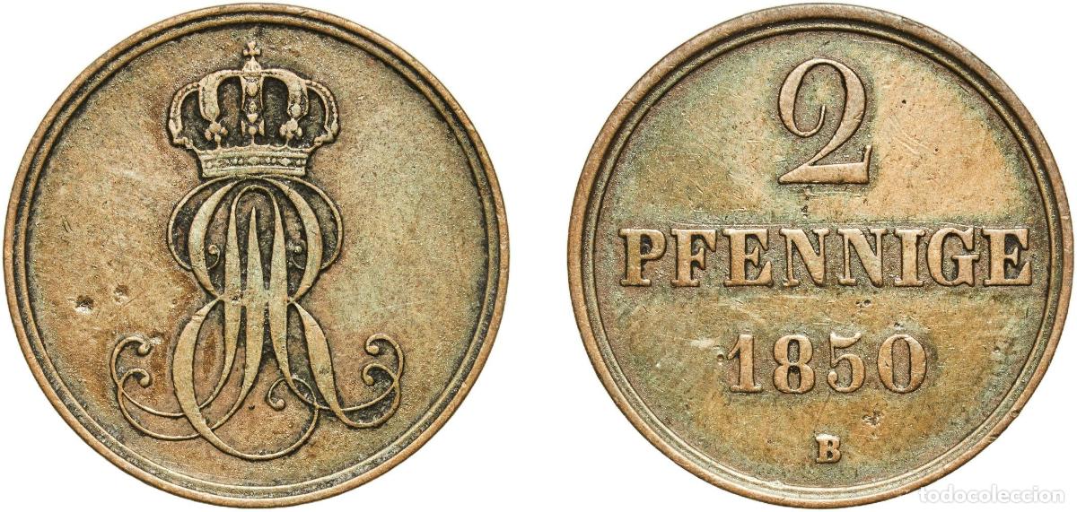 Monedas antiguas de Europa: Germany Kingdom of Hannover Kingdom of Hannover German States 1850 B 2 Pfennige - Ernest August Cop