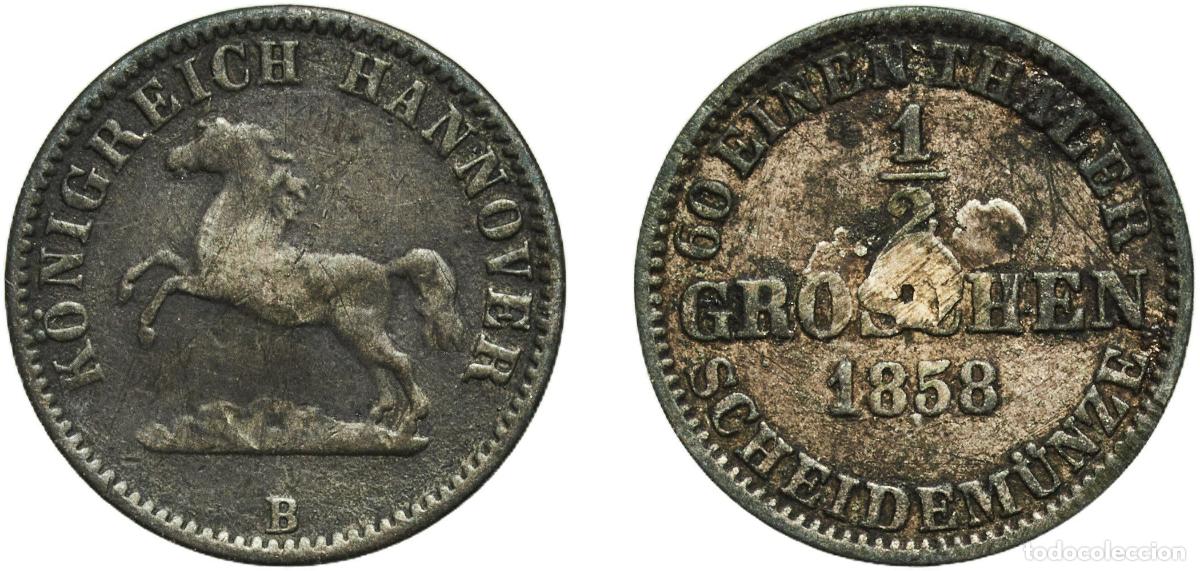Monedas antiguas de Europa: Germany Kingdom of Hannover Kingdom of Hannover German States 1858 &frac12; Groschen - George V Billon (.2