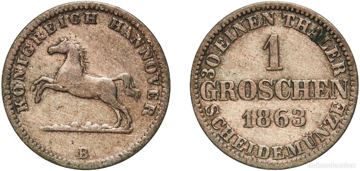 Monedas antiguas de Europa: Germany Kingdom of Hannover German states 1863 B 1 Groschen - George V Billon (.220 silver) Hanover