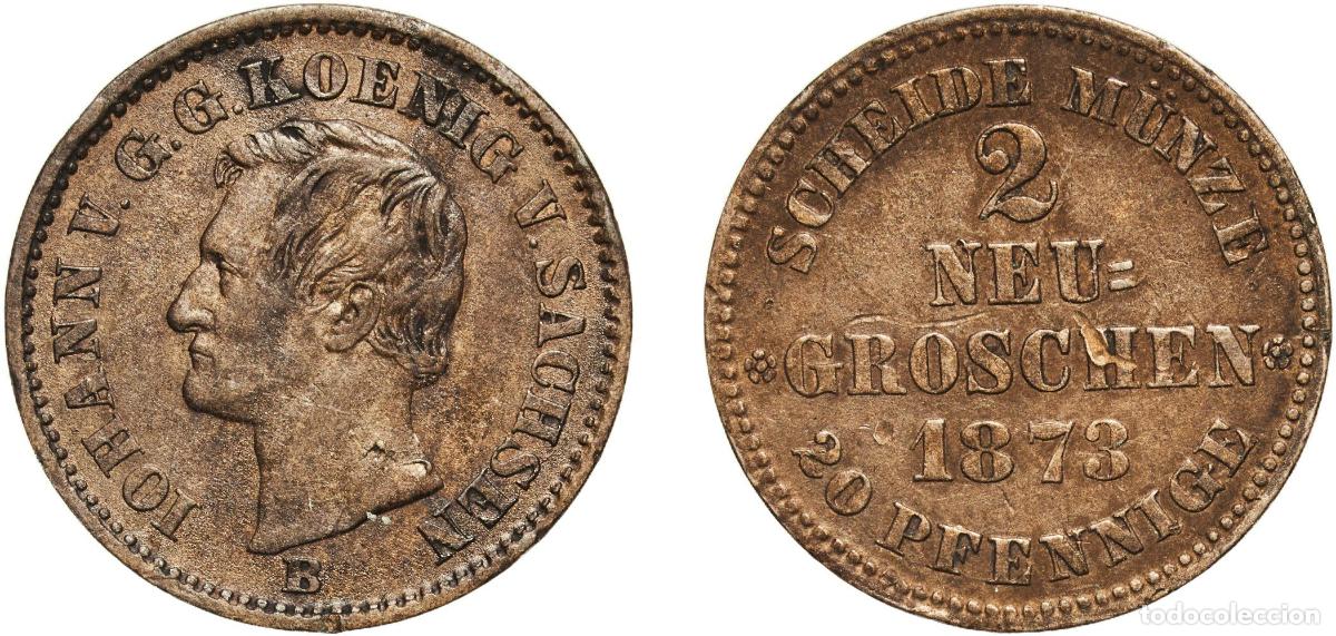 Monedas antiguas de Europa: Germany Kingdom of Saxony German states 1873 B 2 Neugroschen - John Billon (.300 silver) Dresden Mi