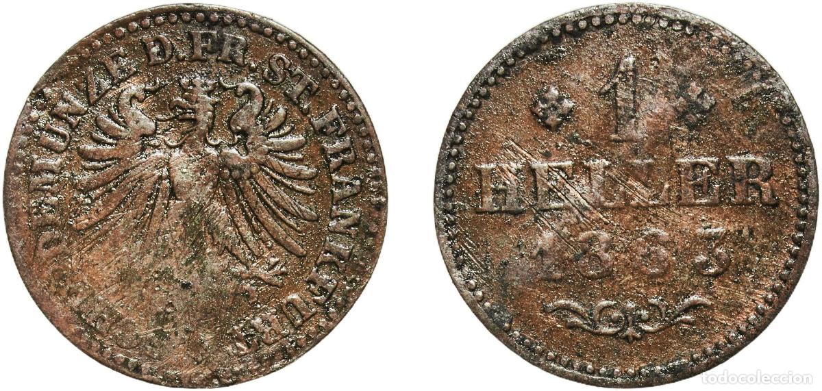 Monedas antiguas de Europa: Germany Free imperial city of Frankfurt German states 1863 1 Heller Copper (370000) 1.19g VF AKS 3